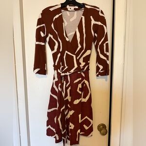 Elegant Brown and White Wrap Dress